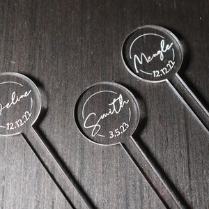 Drink Stirrer Custom Wedding Logo, Personalized Engraved Cocktail Swizzle Stir Stick, Acrylic Mixer, Event Party Birthday Décor