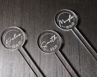 Drink Stirrer Custom Wedding Logo, Personalized Engraved Cocktail Swizzle Stir Stick, Acrylic Mixer, Event Party Birthday Décor