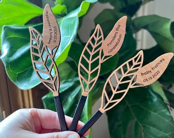 Plant Stakes Personalized, Houseplant Custom Leaf Marker, Plant Tag Engraved, Plant Lover Gift