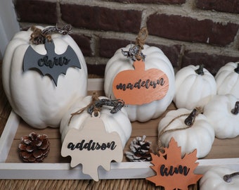 Personalized Halloween Wooden Name Tags | Spooky Basket Tags | Wooden Pumpkin Markers | Fall Pumpkin Tags | Halloween Bag Tag