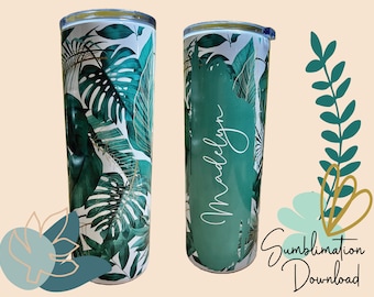 Monstera 20 oz Straight Wrap Sublimation | Customizable Tropical Leaves Digital Download | Plant Custom Skinny Straight Tumbler | Commercial