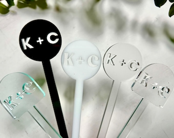 Wedding Drink Stirrers Custom Initials, Personalized Monogram Cocktail Swizzle Stick, Event Party Birthday Décor