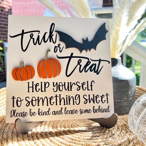 Halloween Trick-or-Treat Candy Sign, Away From Home Halloween Candy Sign, Bat & Pumpkin, Help Yourself to Something Sweet