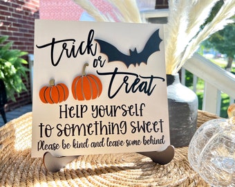 Halloween Trick-or-Treat Candy Sign, Away From Home Halloween Candy Sign, Bat & Pumpkin, Help Yourself to Something Sweet