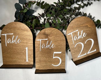 Wedding Table Numbers Wood Acrylic | Wedding Table Signs | Wooden Arch and White Signage | Wedding Decor Modern Rustic Minimalist