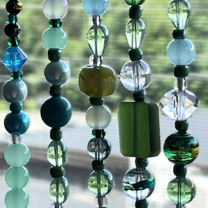 Handmade 20" Beaded Curtain Strands for Windows, Doorways, in Green, Blue, and Teal