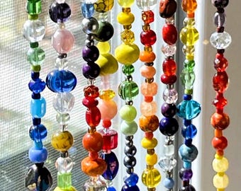 Rainbow Beaded Curtain Strands, 24 inches for Windows, Doorways, Room Dividers & Suncatchers, Hippie Zen Decor