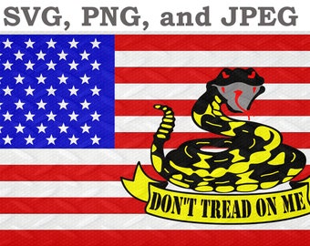 Red White and Blue USA Flag / Don't Tread On Me added / SVG, PNG and Jpeg / 300dpi / 7in x 12in