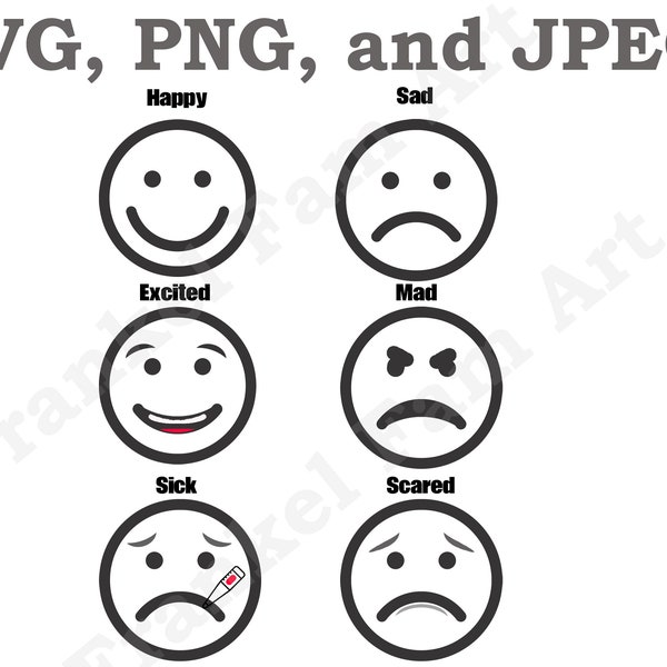 Smile Faces for self-expression, 6 Faces to show your Feelings. Digital, download, svg, png, jpg, jpeg, files.