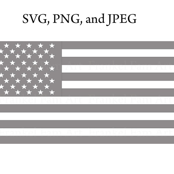 Gray and White USA Flag / SVG, PNG and Jpeg / 300dpi / 7in x 12in