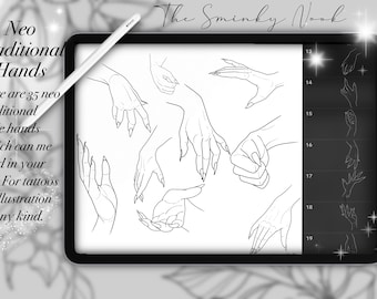 Procreate Neo Traditional Hands, stamps, brushes, tattoos, illustration, reference