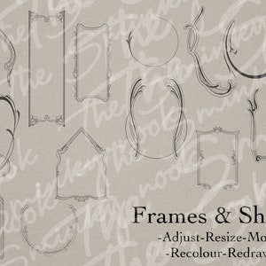 Neo Traditional Frames and shapes/ Art Nouveau designs, tattoo designs, art reference, brushes, Procreate stamps image 6