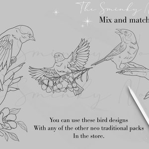 Procréer des oiseaux néo traditionnels, des tampons et des pinceaux de tatouage doiseaux image 5
