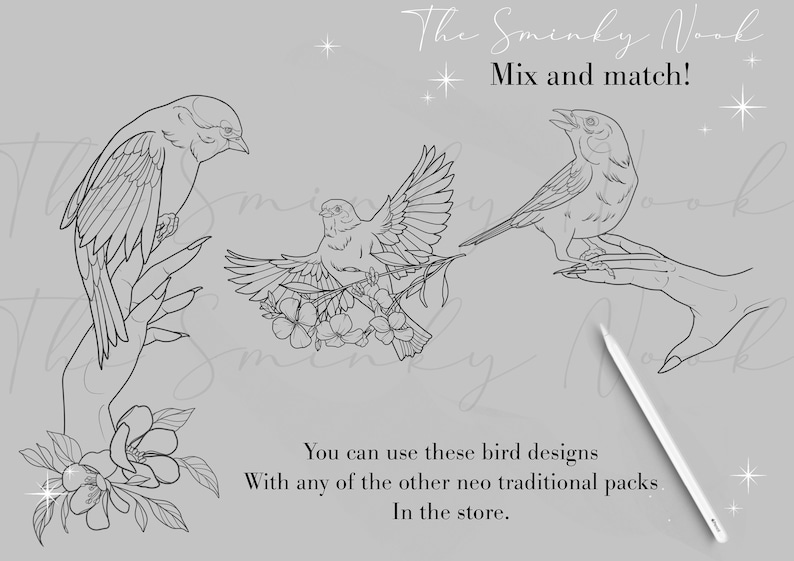 Procréer des oiseaux néo traditionnels, des tampons et des pinceaux de tatouage doiseaux image 5