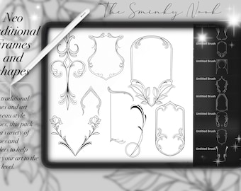 Neo Traditional Frames and shapes/ Art Nouveau designs, tattoo designs, art reference, brushes, Procreate stamps