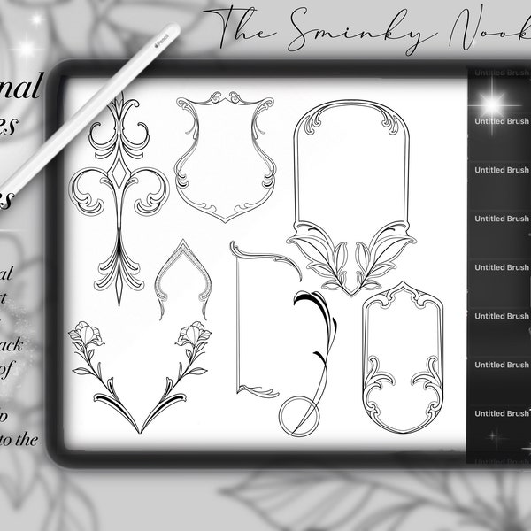 Neo Traditional Frames and shapes/ Art Nouveau designs, tattoo designs, art reference, brushes, Procreate stamps