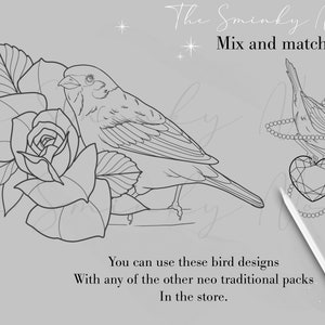Procréer des oiseaux néo traditionnels, des tampons et des pinceaux de tatouage doiseaux image 7