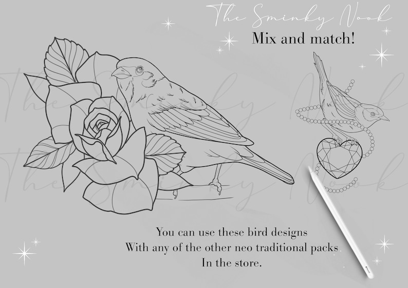 Procréer des oiseaux néo traditionnels, des tampons et des pinceaux de tatouage doiseaux image 7