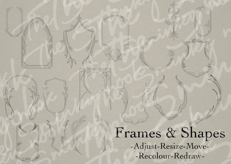 Neo Traditional Frames and shapes/ Art Nouveau designs, tattoo designs, art reference, brushes, Procreate stamps image 4