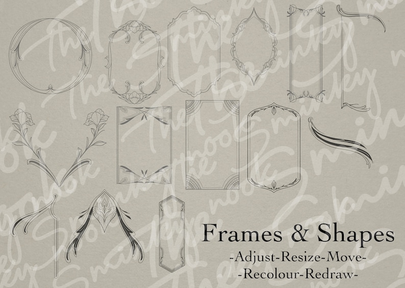 Neo Traditional Frames and shapes/ Art Nouveau designs, tattoo designs, art reference, brushes, Procreate stamps image 7