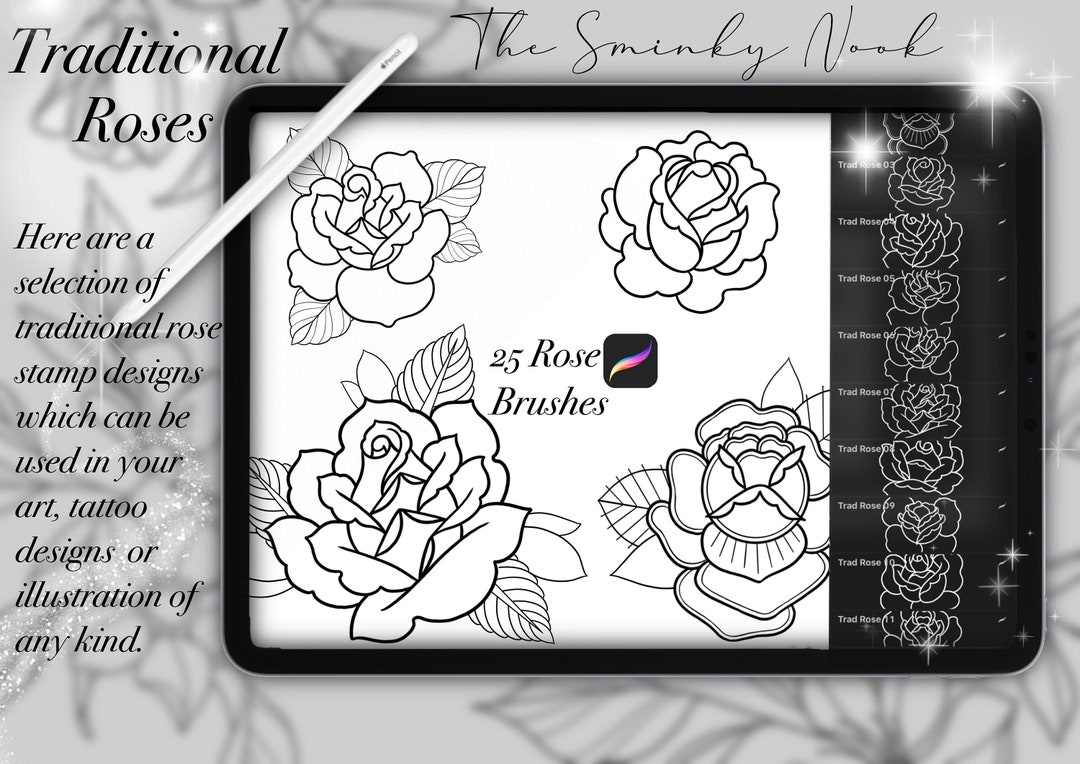 Traditional Rose Tattoo Stamps / Brush Set Procreate - Etsy