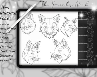 Procreate Neo Traditional fox brushes, stamps, tattoo design, digital brush