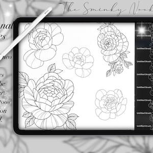 Procreate Neo traditional peony stamps, brushes, tattoos, peonies, flower brushes