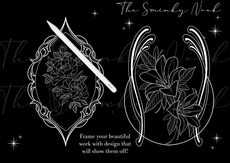 Neo Traditional Frames and shapes/ Art Nouveau designs, tattoo designs, art reference, brushes, Procreate stamps image 2