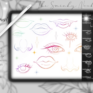 Procreate Neo Traditional Face Stamps, Brushes, guide, eyes, nose, mouth, practice, tattoo designs