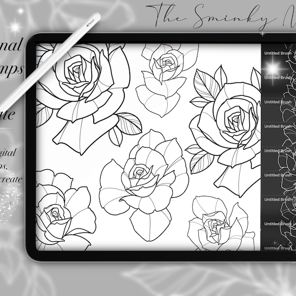 Procreate Neotrad Roses, brush, stamps, tattoo designs