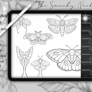 Procreate Neo Traditional Moth brush, stamps for Procreate, tattoos