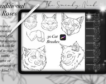 Neo Traditional Cat Brush/ Stamp set for procreate