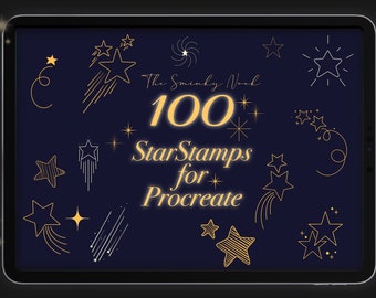 Procreate 100 Star shape stamps and 6 brushes for IPad, star designs, illustration