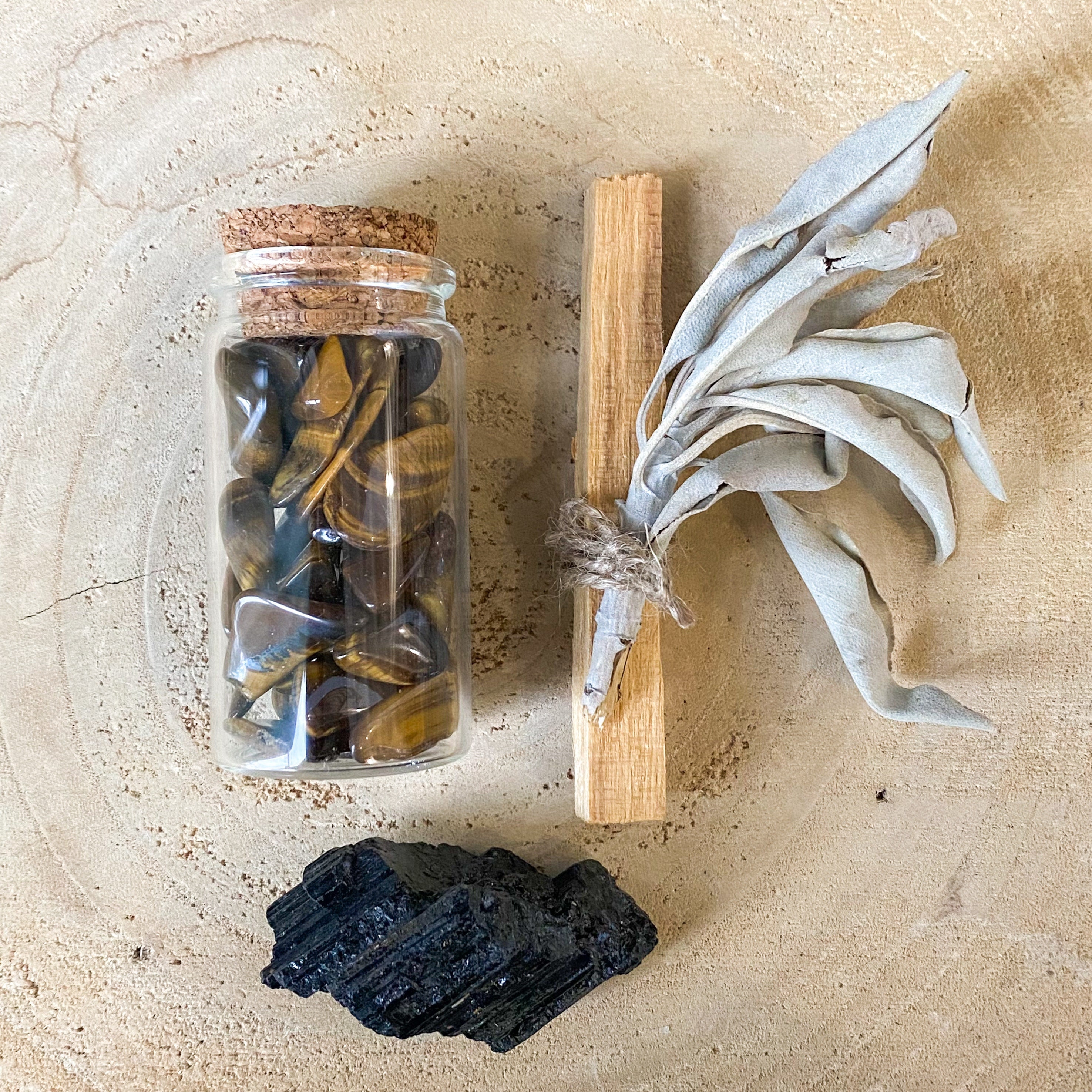 Kit de Lithothérapie Pierre Protection - Tourmaline Noire Cristallisée, Oeil Tigre