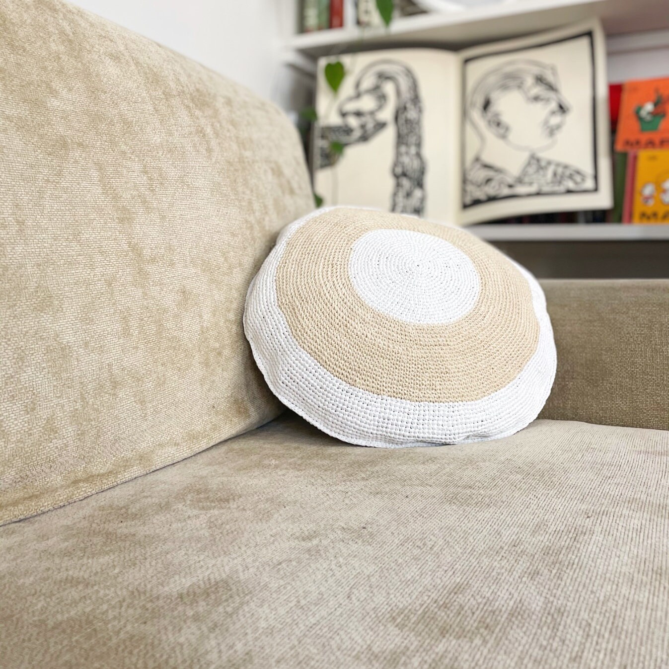 Coussin Décoratif en Fibre Naturelle et Plastique Recyclé/Cadeau Décoration de La Maison Salon Médit