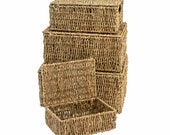 Lidded Natural Seagrass Hamper Storage Gift Basket