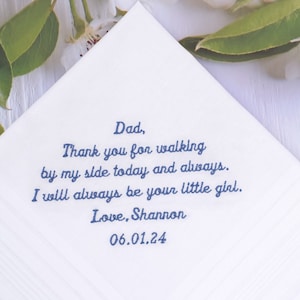 Father of the bride handkerchief, Father of the bride wedding gift, Personalized handkerchief, Embroidered hankie, Dad gift from bride