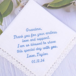 Grandmother gift handkerchief, Grandma handkerchief, Embroidered hankie, Grandma gift, Nana of the bride gift, Personalized hankerhief