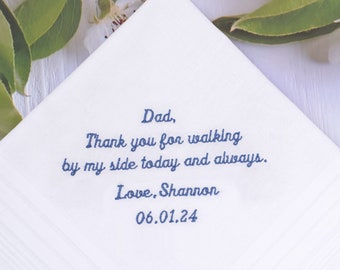 Father of the bride handkerchief, personalized handkerchief, Embroidered wedding hankie, Father of the bride gift, Custom handkerchief gift