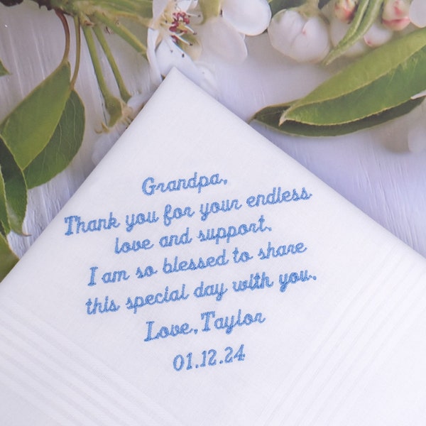 Grandfather handkerchief, Wedding handkerchief, Embroidered hankie, Grandpa gift, Grandfather gift, Personalized grandfather gift, Papa gift