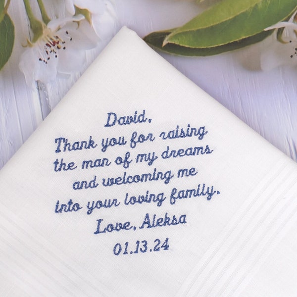 Wedding Father of the groom gift, Father of the groom handkerchief, Embroidered handkerchief, Personalized gift Father in law gift hankie