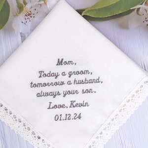 Personalized Embroidered Handkerchief: Mother of Groom Gift