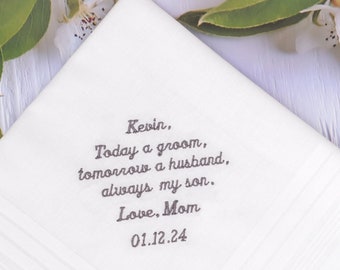 Always my son Wedding gift from Mother/Father to Son/Embroidered handkerchief/Wedding Personalized gift/Groom handkerchief Gift from Parents