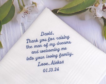 Wedding Father of the groom gift, Father of the groom handkerchief, Embroidered handkerchief, Personalized gift Father in law gift hankie