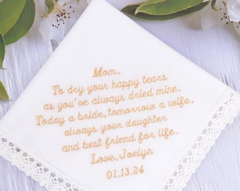 Mom wedding gift from daughter, Custom handkerchief, Embroidered handkerchief, mother of the bride Personalized gift wedding handkerchief