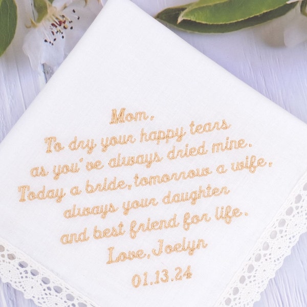 Mom wedding gift from daughter, Custom handkerchief, Embroidered handkerchief, mother of the bride Personalized gift wedding handkerchief