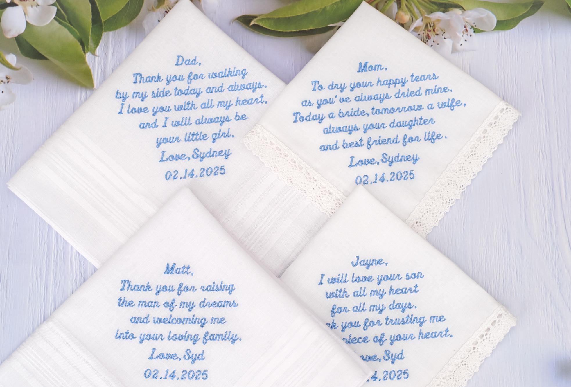 Wedding Handkerchief set, Mother handkerchief, Father handkerchief, Custom Wedding hanky, Wedding gift for parents Wedding accessory favor
