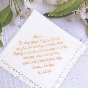 Mom wedding gift from daughter, Custom handkerchief, Embroidered handkerchief, mother of the bride Personalized gift wedding handkerchief
