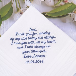 Father of the bride handkerchief, personalized Custom handkerchief, Embroidered wedding hankie, Father of the bride gift, wedding hanky gift image 1