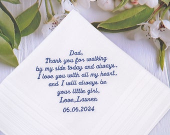 Father of the bride handkerchief, personalized Custom handkerchief, Embroidered wedding hankie, Father of the bride gift, wedding hanky gift